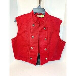 Vintage Cactus Flower Open Vest Womens Size L Red Western Southwest Sleeveless